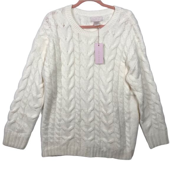 Rachel Parcell Cable Knit Crewneck Sweater White Size XXL - Picture 3 of 10